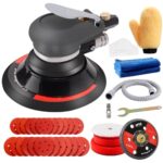 Druckluft schleifgerät, Exzenter poliermaschine, SPTA 125mm/150mm Exzenterschleifer Schleifmaschine mit 24 Schleifpapier und 3 Polierschwamm zum Polieren, Schleifen und Schleifen von Autos -HASPS6SET