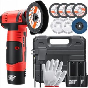 Housiwill Winkelschleifer, Mini Winkelschleifer, Kabelloses Elektrisches Trennschleifer, 19500 U/min mit 2 Stück Akku, Nylon-Schneidmesser/Schleifscheibe/Metall-Trennscheibe - Rot