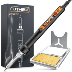 ruthex 900M Lötkolben mit LED-Display - 90W - Temperatur Einstellbar 150~500 ℃ - Abkühlphase mit LED Temperaturanzeige - Lötpistole mit 900M Lötspitze inklusive Ablageständer
