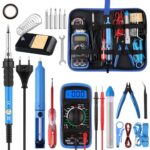Ultralent Lötkolben Set 24 In 1, 60W Einstellbar Temperatur 200-450°C Elektrisches Lötset mit 5 Lötspitzen, Digitalmultimeter, Lötkolbenständer, Entlötpumpe, Tragbarer Werkzeugtasche