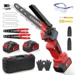 Akku Kettensäge 1300W Bürstenloser Motor, 6 Zoll & 8 Zoll Mini Kettensäge Elektro mit 8000mAh, Handkettensäge mit Auto-Öler, Kompatibel mit Makita Akku, Für Garten Baumschnitt Schere und Schneiden