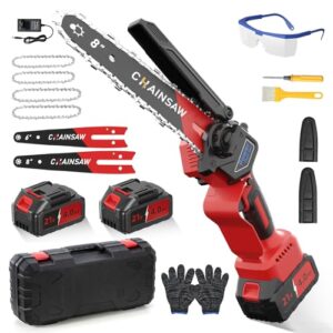 Akku Kettensäge 1300W Bürstenloser Motor, 6 Zoll & 8 Zoll Mini Kettensäge Elektro mit 8000mAh, Handkettensäge mit Auto-Öler, Kompatibel mit Makita Akku, Für Garten Baumschnitt Schere und Schneiden