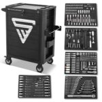 STAHLWERK Werkstattwagen Shark bestückt mit 235 Premium-Werkzeugen aus Chrom-Vanadium abschließbarer Werkzeugwagen | Profi Montagewagen mit 7 Schubladen und gummierten Long-Life-Rollen