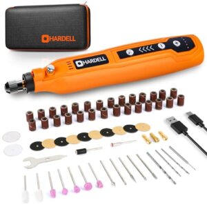 HARDELL Mini Akku Rotationswerkzeug mit LED, 5 Geschwindigkeiten (5000-18000 U/min), 3,7V Multifunktionswerkzeug Set mit 69 Zubehör, Gravurset für Resin, Holz, Glas, Basteln