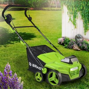 BRAST Akku-Vertikutierer Rasenlüfter 40V | 2x 4,0Ah-Akkus | 38cm Arbeitsbreite | 2in1 Funktion | 5-stufig einstellbare Arbeitstiefe | inkl. Schnellladegerät | 50L Fangsack | für Flächen bis 500 m²