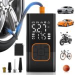Elektrische Luftpumpe, Kabellose Elektrische Reifenpumpe & Fahrradpumpe mit Digitalem Manometer (150 PSI), Dualwertanzeige, LED-Leuchte, Tragbarer Fahrradpumpe für Auto/Fahrrad/Motorrad/Ball
