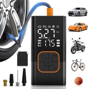 Elektrische Luftpumpe, Kabellose Elektrische Reifenpumpe & Fahrradpumpe mit Digitalem Manometer (150 PSI), Dualwertanzeige, LED-Leuchte, Tragbarer Fahrradpumpe für Auto/Fahrrad/Motorrad/Ball