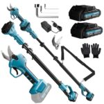 2 in 1 Akku Astschere Teleskop, 40mm Elektrische Gartenschere Professionelle mit 2M Teleskopstange, 2x2000mAh Batterien, Arbeitsreichweite 4M, für Garten Äste Obstgärten