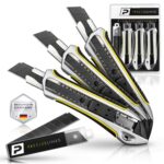 PRECISE LINES® Cuttermesser Profi [3er Set] | Heavy-Duty-Gehäuse mit versenktem Schieberegler | Teppichmesser Profi 18mm - 10 Ersatzklingen - Cutter Messer - Kartonmesser - Paketmesser - Tapetenmesser