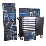 DeTec. XXL Werkstattwagen 1077 Heavy Duty | Werkzeugwagen bestückt mit Werkzeug in Schaumstoff Systemeinleger | Werkzeugkiste mit Rollen komplett gefüllt in schwarz