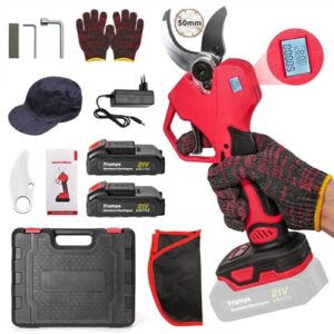 Akku Astschere,50mm Astschere Akku,Elektrische Gartenschere,21V,2*Batterien,LED-Leistungsanzeige,1000W Bürstenloser Motor,Ersatzklingen,für Gärten, Obstplantagen und Landwirtschaftliche Betriebe