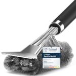 Grillbürste, TNTOR Grill Reinigungsbürste mit Extra Langer Edelstahl Borsten, Edelstahl Spatel und PP Wärmedämmung Griff, für Gasgrill, Holzkohlegrill, Kugelgrill, Elektrogrill und Grillrost.