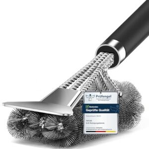 Grillbürste, TNTOR Grill Reinigungsbürste mit Extra Langer Edelstahl Borsten, Edelstahl Spatel und PP Wärmedämmung Griff, für Gasgrill, Holzkohlegrill, Kugelgrill, Elektrogrill und Grillrost.