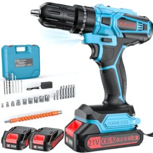 Olubfdh Akkuschrauber, 21V Akku Bohrschrauber mit Akku 4000mAh 45Nm Drehmoment Max 25+3 Drehmomentstufen (2-Gang & LED) mit 2 Akkus 2,0Ah und Ladegerät, für Haus und Garten DIY Projekt (Blau)