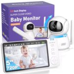 BURNNOVE Babyphone mit Kamera 5" IPS 720P Video Babyfon ohne WLAN 355°/90° Schwenkbar Nachtsich Temperaturüberwachung Zwei-Wege-Audio VOX 8 Schlaflieder 5 Wecker