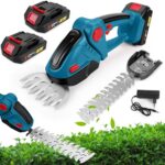 24V Akku Heckenschere, 2 in 1 Schnurlose Grasschere und Heckenschere, Elektrogartenscheren mit 2x1500mAh Wiederaufladbaren Batterien, 120mm+230mm Klingen und Adapter für Garten Rasen