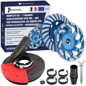 2× Diamant Schleiftopf 125 mm mit Absaughaube – Beton Schleifscheibe Grob & Fein – Beton, Fliesen & Stein – Set für Winkelschleifer & Staubsauger – NOCZAIRE