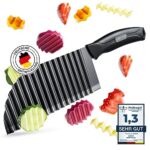 EDELFELD Wellenschneider für Pommes, Obst & Gemüse [TESTSIEGER] - Spülmaschinengeeignetes Wellenmesser mit Titanklinge - Riffelmesser für Erwachsene & Kinder - BLW Wellenschnittmesser aus Edelstahl