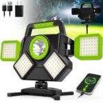 SYLSTAR LED Strahler Akku 55W, 5000LM Magnetische LED Arbeitsleuchte, Baustrahler Akku Faltbar & 360° Drehbar, 6 Modi Baustellenlampe für Werkstatt, Baustelle, Camping, Autoreparatur