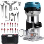 Holzfräse Oberfräse, 1000W Einhandfräse Kantenfräse Oberfräse Trimmer, 6 Variable Geschwindigkeite, Multifunktionsfräse mit 16 teiliges Fräser Set und Werkzeugtasche, Spannzange Ø 6.35 und 8 mm