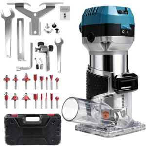 Holzfräse Oberfräse, 1000W Einhandfräse Kantenfräse Oberfräse Trimmer, 6 Variable Geschwindigkeite, Multifunktionsfräse mit 16 teiliges Fräser Set und Werkzeugtasche, Spannzange Ø 6.35 und 8 mm