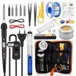 SaiXuan Lötkolben Set 80W (350℃–520℃) mit Temperaturregelung, 21-in-1 Lötset mit Digitalanzeige, 5 Lötspitzen, Entlötpumpe, Lötständer & PU-Tasche, für Elektronik, Reparaturen, Elektroarbeiten