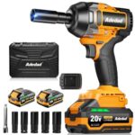 Adedad 1000N.m 1/2 Zoll Schlagschrauber 20V Bürstenloser Akku Schlagschrauber mit 2x4.0Ah Akku und Ladegerät, Stecknüsse, Verlangerung und Koffer Impact Wrench für Auto, Autoreifen Engineering & DIY