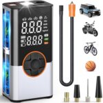BIBURY 8000mAh Elektrische Luftpumpe Fahrrad Luftpumpe Elektrisch 150 PSI mit 5 Modi Akku Luftpumpe Luftkompressor Tragbare Fahrradpumpe mit LED-Taschenlampe, Powerbank für Auto Moto Fahrrad Bälle