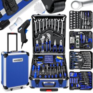MASKO® Werkzeugkoffer 1400-teilig gefüllt | Werkzeugset im Aluminiumkoffer | Werkzeugkasten mit Rollen | Werkzeugkiste Haushalt, Haus, Hobby, KFZ | Trolley-Funktion | Werkzeugwagen Handwerkzeug