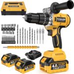 SundpeyPRO Akkuschrauber mit Schlagbohrfunktion 21V - 120Nm Bürstenloser Akku Schlagbohrschrauber Set mit 2x4Ah Akkus, 20+3 Drehmomentstufen Akku bohrmaschine, 13mm Bohrfutter, 2 Gang, 35-tlg Zubehör