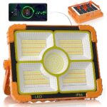 100W Baustrahler Akku Solar Arbeitsleuchte, 466 LED 5 Modi, 10000LM 12000mAh USB-wiederaufladbar, IP66 wasserdicht Akku Arbeitsleuchte Tragbar im Freien für Baustelle, Camping, Garage, Notfälle