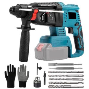 Professional 18V System Akku Bohrhammer,Kompatibel mit Makita Akku 18V mit 10 Stück Bohrer, Anti-Vibrationsgriff und Sicherheitskupplung (ohne Akkus und Ladegerät)
