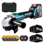 Yofuly Akku Winkelschleifer für Makita Akku 18V 21V, 2× 3.0Ah Akkus & Ladegerät, Akku Flex Trennschleifer 125mm, 9000U/min, 3 Stufige Drehzahlregelung, Inkl. 5* Trennscheibe, 2* Fächerscheibe
