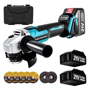Yofuly Akku Winkelschleifer für Makita Akku 18V 21V, 2× 3.0Ah Akkus & Ladegerät, Akku Flex Trennschleifer 125mm, 9000U/min, 3 Stufige Drehzahlregelung, Inkl. 5* Trennscheibe, 2* Fächerscheibe