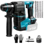 Akku Bohrhammer Kompatibel mit Makita 18V, Schlagbohrmaschine mit 8 Stück Bohrer und Handschuhe, 2,2 Joule, 1400 U/min, 4200 BPM, Bürstenloser Bohrhammer zum Bohren, Hammerbohren, Meißeln(ohne Akku)