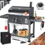 KESSER® Grillwagen BBQ Smoker XXL Holzkohlegrill mit Deckel, Rädern, Edelstahl-Griff, Thermometer, Grillrost, Bürste, Abdeckhaube & Silikon-Pinsel, Standgrill, Kohlegrillwagen