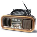 Retro Radio mit Bluetooth,Radio Batteriebetrieben mit Doppelsprecher,Radio Batteriebetrieben 1200mAh Akku,Nostalgie Unterstützt USB/TF-Karte Funktion,Braun