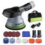WORKPRO Exzenter Poliermaschine 12V, Akku Poliermaschine 2800-5500RPM, Exzenter Polier Polierer Kabellos 150mm, Mit 2 x 2,0Ah Akku & 1 Tasche & 23 Zubehör, Auto Polierer Set