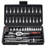 XxinXrong 46 STK Steckschlüsselsatz 1/4 Zoll Ratschenkasten, Steckschlüssel Bit Set, Vielzahn Satz Bits Stecknuss, mit Schnellspann & Umschaltknarre für Reparatur Auto Hause