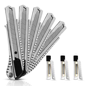 SANAWATEC 5x Cuttermesser 18mm + 30x SK5 Abbrechklingen, Teppichmesser profi, Cuttermesser Profi aus Aluminium, mit Gummigriff, Robust und Ultrascharf, für Heimwerk & Gewerbe