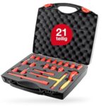Wiha Ratschenschlüssel Set isoliert 3/8" 21-teilig mit Umschalthebel I Verlängerung und Quergriff Adapter I inklusive Koffer - Steckschlüsselset für effizientes Arbeiten (43023)