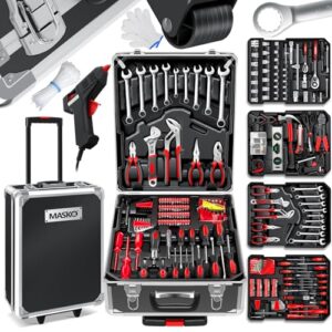 MASKO® Werkzeugkoffer 1400-teilig gefüllt | Werkzeugset im Aluminiumkoffer | Werkzeugkasten mit Rollen | Werkzeugkiste Haushalt, Haus, Hobby, KFZ | Trolley-Funktion | Werkzeugwagen Handwerkzeug