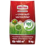 Substral Rasendünger mit Unkrautvernichter, 9kg für 450qm - 2in1: Unkrautvernichtung + Düngung, 100 Tage Langzeitwirkung