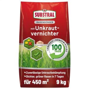 Substral Rasendünger mit Unkrautvernichter, 9kg für 450qm - 2in1: Unkrautvernichtung + Düngung, 100 Tage Langzeitwirkung