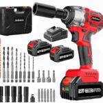 Aolawco 29 IN 1 Akku Schlagschrauber mit 2 x 21V Lithium Batterie, 350N.m Elektro Schlagschrauber für Auto Reifenwechsel mit 5 Stecknüsse, 4 Schrauben, 4 Bohrern, Schnellladegerät, für Haus und Auto