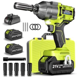 VOERJIA Akku Schlagschrauber 1000Nm - 21V Bürstenloser Drehschlagschrauber (1050Nm Lösemoment) mit 2x 4.0Ah Akku, 1/2 Zoll Impact Wrench Set für LKW, PKW, Traktor & Reifenwechsel, inkl. 5 Stecknüssen