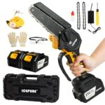 ICEPURE Mini Kettensäge mit Akku 8000mAh, 6inch für Holz bis zu 15cm Durchmesser Leistungsstarker bürstenloser Motor mit automatischer Ölung und digitaler Anzeige Gartenarbeiten und Heimwerkerprojekte
