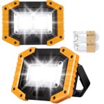 30W LED Akku Strahler Baustrahler Wiederaufladbare Superhell 2000 Lumen Arbeitsleuchte Wasserdichtes COB Arbeitsleuchte USB Campinglampe für Garage Outdoor Camping Angeln Notfall Baustellen, 2 Stück