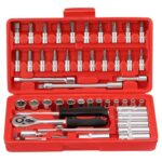Faankiton 53TLG Steckschlüsselsatz, Ratschenkasten 1/4" Zoll Steckschlüssel und Bitsatz Ratschen Set, Steckschlüssel Set, Ratschen- und Steckschlüssel-Set Knarrenkasten Ratschenkasten Nusskasten (Rot)