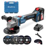 DongCheng Akku-Winkelschleifer 18V, Ø 125mm, 1000W, bürstenloser Motor, 3 Drehzahlstufen, Schnellspannschutz, Anti-Vibrationsgriff, inkl. 2 Schleif-, 2 Fächer-, 2 Trennscheiben, 4.0Ah Akku & Ladegerät